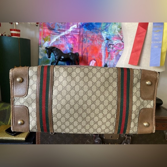 Auth Rare Vintage GUCCI Sherry Duffle Bag Tote Carry On Luxury Designer Luggage - Picture 4 of 11